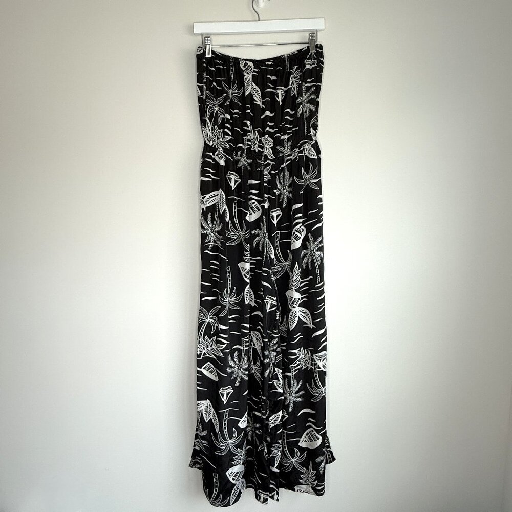 True Destinations Black White Tropical Jumpsuit